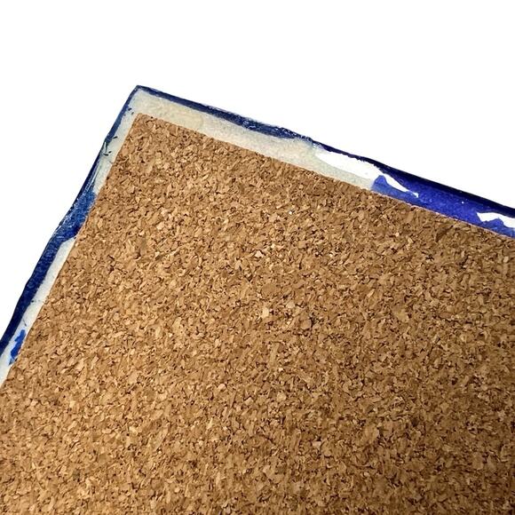 Coasters Lot 4 Art Glass Tiles Blue Green Abstract Artisan Square Cork 4.25 Inch - Picture 9 of 12